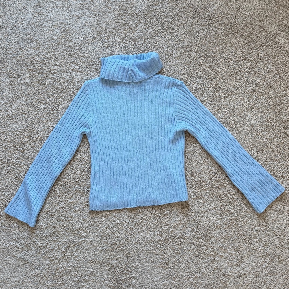 Vintage Women's Baby Blue Glitter Turtleneck Sweater - Size Medium - Picture 5 of 6
